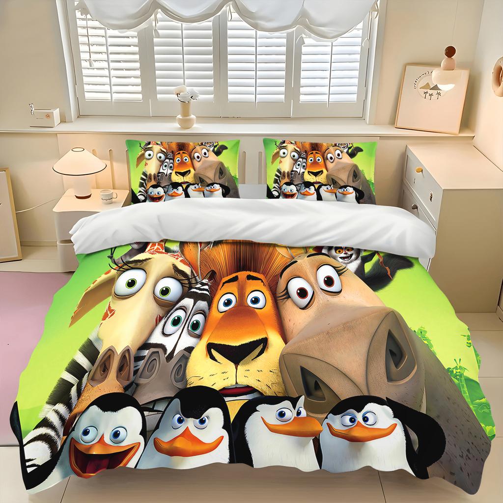 Luxury New 3D Print Cartoon Madagascar Penguin Bedding Set Boys Girls Twin Queen Size Duvet Cover Kids Adult Home Textileextile