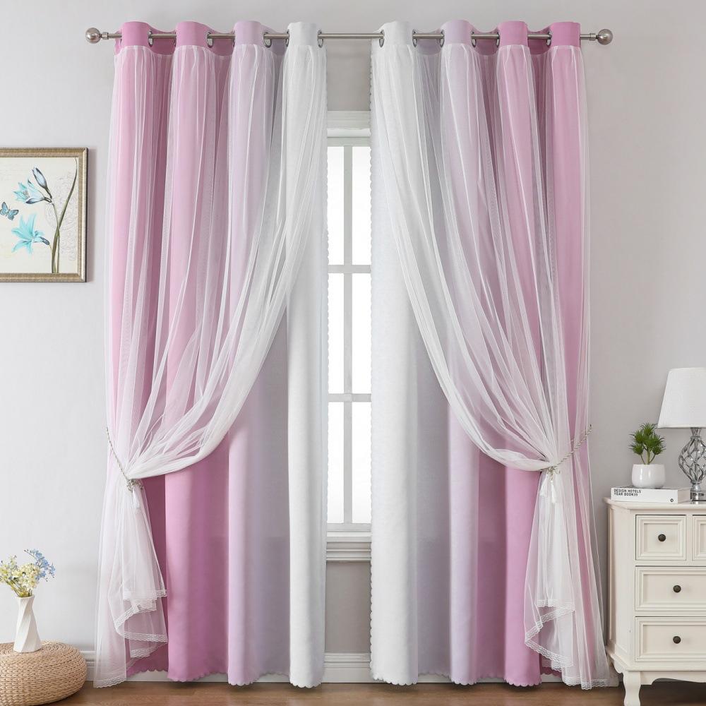Gradual Change Printed Blackout Curtains Plus Lace Yarn Double Layer Temu