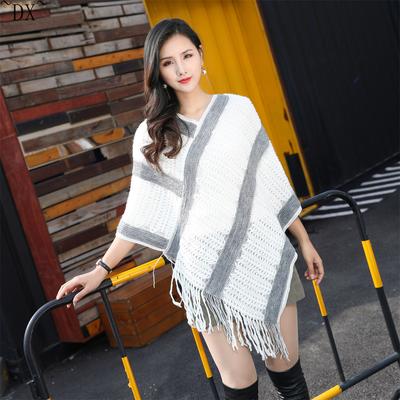 DX~~Spring and Autumn New Knitted Woolen Shawl Cloak Woman European and American Foreign Trade Explosive Tassel Pullover