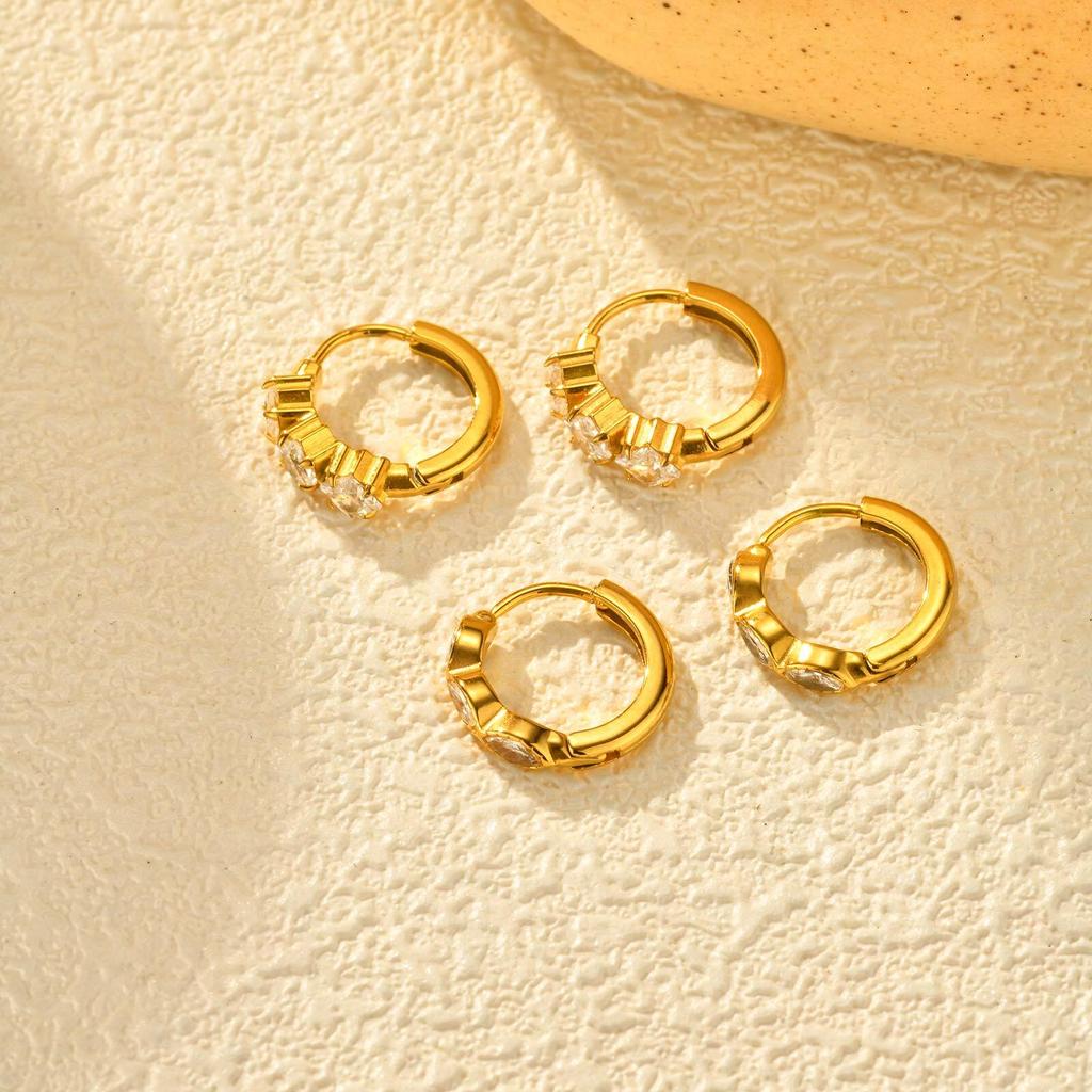 Stainless Steel Zircon Hoop Earrings, Small Round Hoops Huggie Earrings, Women Zircon Circle Piercing Ear Jewelry
