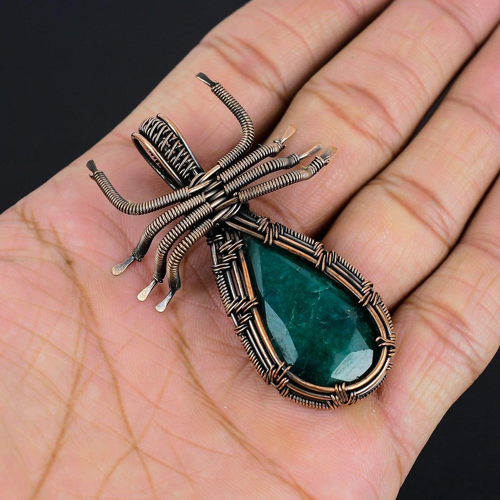 Emerald Pendant, 999 Copper Wire Wrapped Pendant Gemstone Jewelry, Handmade Pendant Amazing Jewelry, Gift For Her