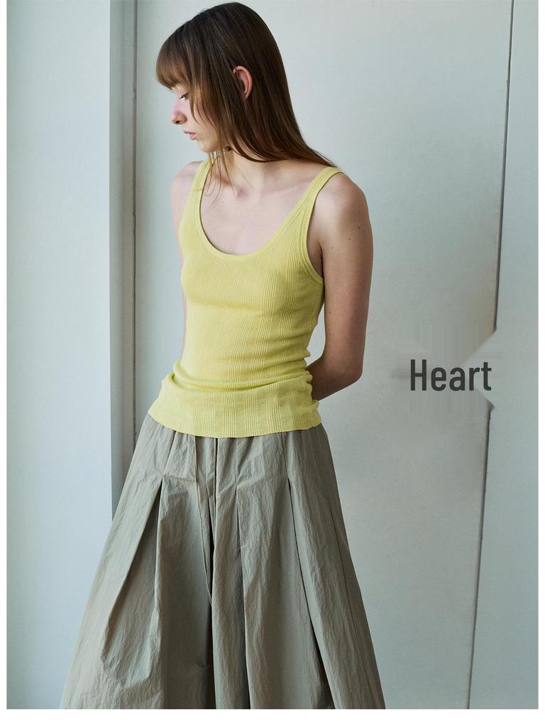 Spring Casual Tencel Linen Rib Knit Tank Top - Women’s Versatile Solid Color