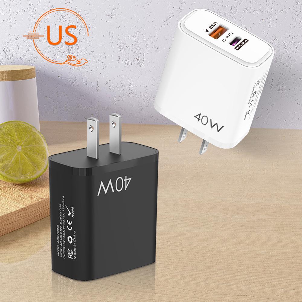 40W Fast Charger Type-C+USB, EU/UK Plug, PD25W+QC3.0