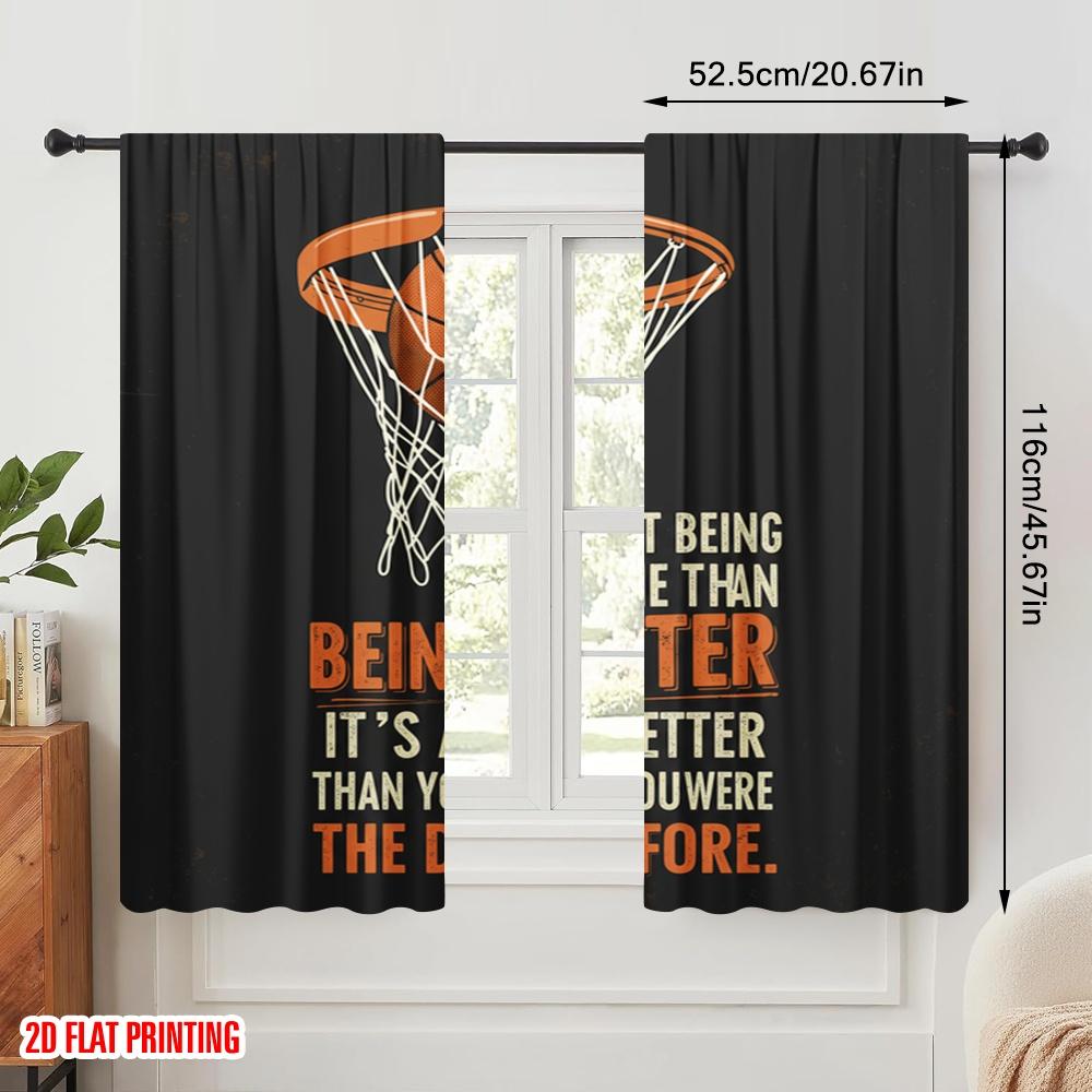 2pcs 2D flat printing Window Treatment Curtains Basketball Hoop Motivation Polyester Without Electricity Seasonal Party &