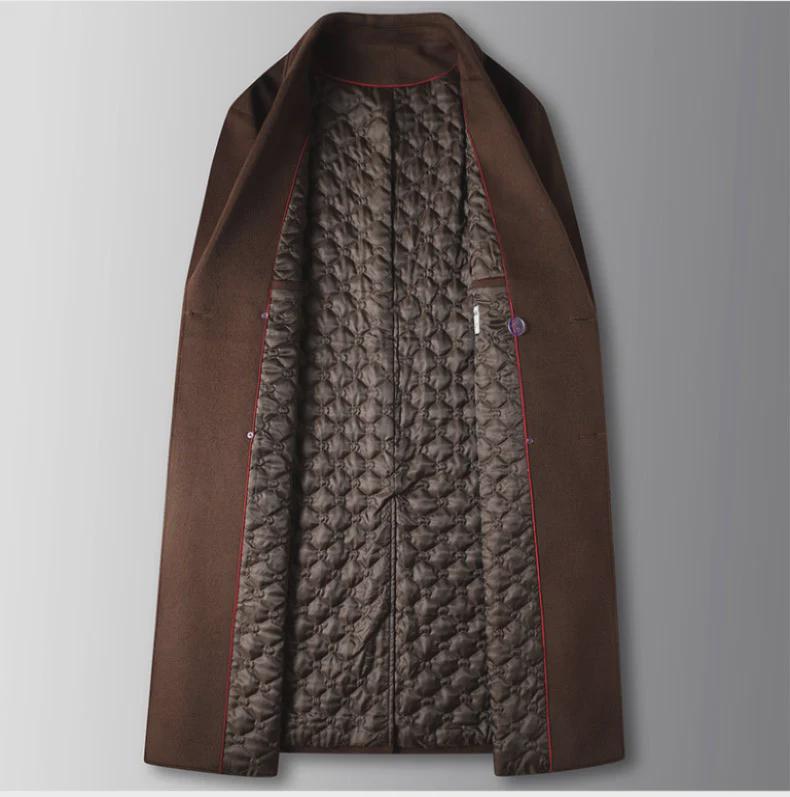 Pánský 2024 dvouřadý prošívaný vlněný větrovka - podzimní/zimní dlouhý business kabát