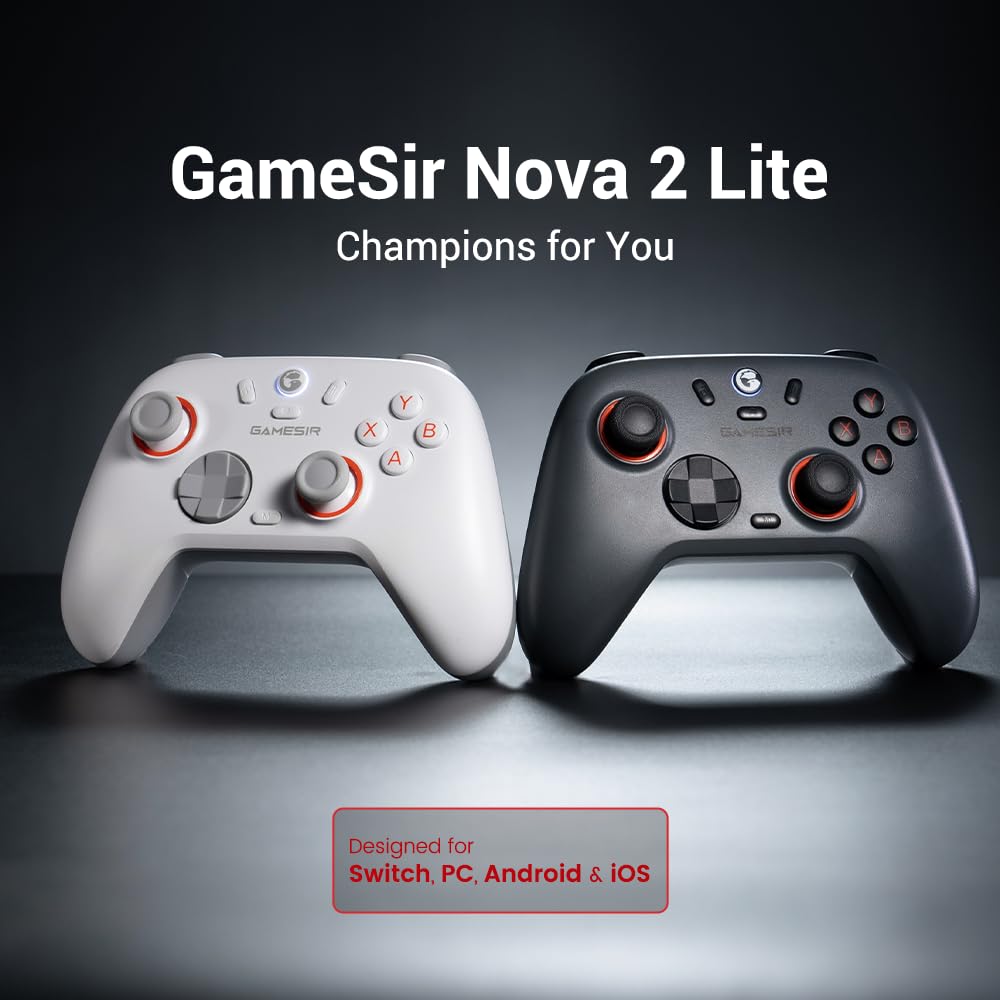 GameSir Nova 2 Lite PC Controller, Wired and Wireless (Bluetooth, 2.4GHz), 1000Hz Polling Rate Gamepad, Compatible with PC, Switch, iOS, and Android,