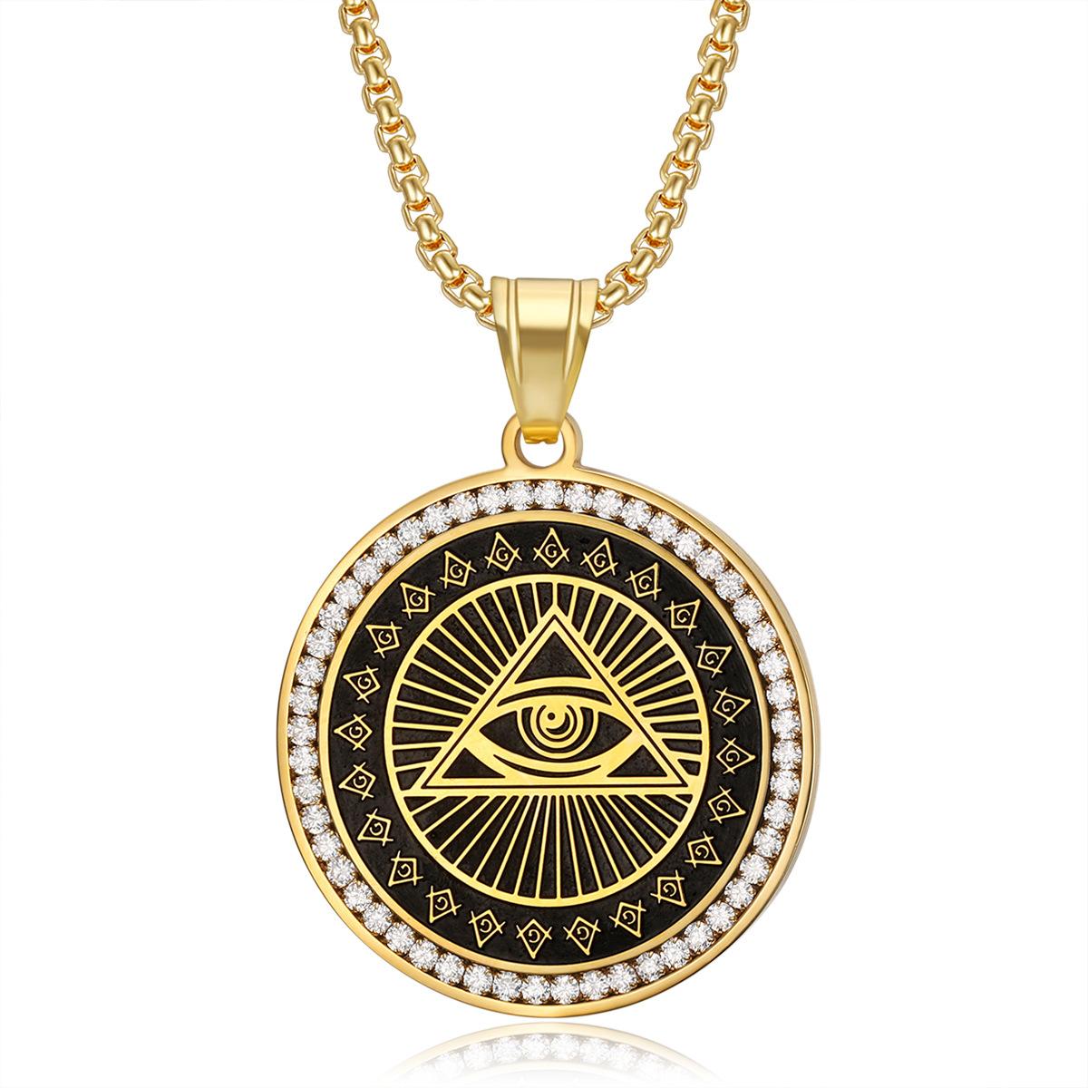 

Stainless Steel Hip Hop Triangle Eye Necklace Gold Plated Cubic Zirconia Pendant Necklace for Men Women Trendy Accessories 61CM срібний