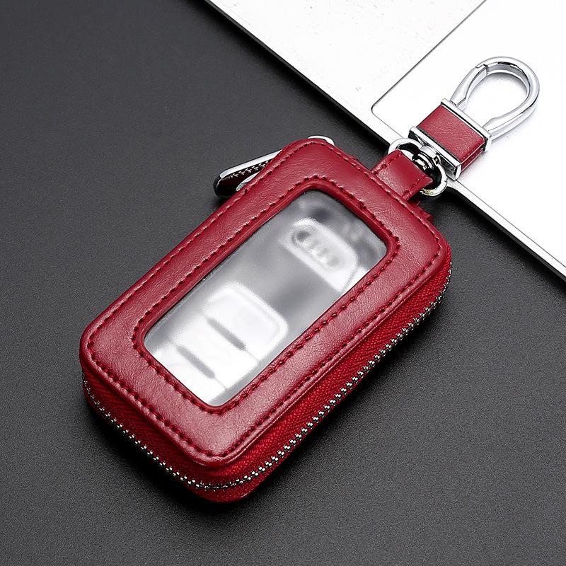 Visual Mirror Window Car Key Protector Bag Leather Key Holder Mini Auto Pocket Case Retro Keyring Wallet Zipper Bag