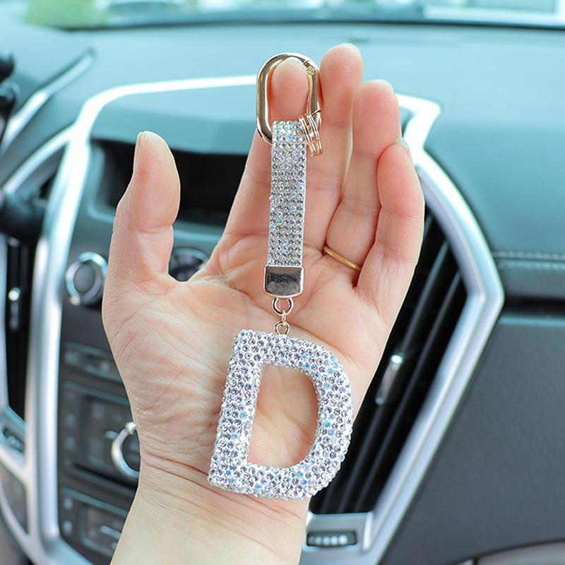 Fashion Sparkling Rhinestone Alphabet Keychain Cute Letter Charm Key Ring Exquisite Backpack Decoration Accessories Gifts