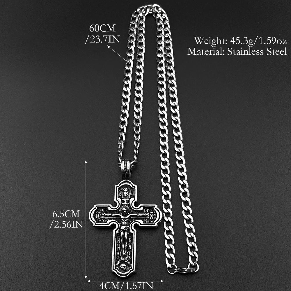 Collar Colgante Cruz Crucifijo de Jesús Ortodoxo Vintage para Mujeres Hombres Cadena de Acero Inoxidable 316L Joyería Amuleto Regalo