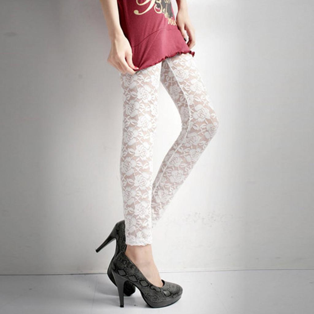 

HS женские перспективные кружевные брюки с розовым узором эластичные полые леггинсы с вышивкой