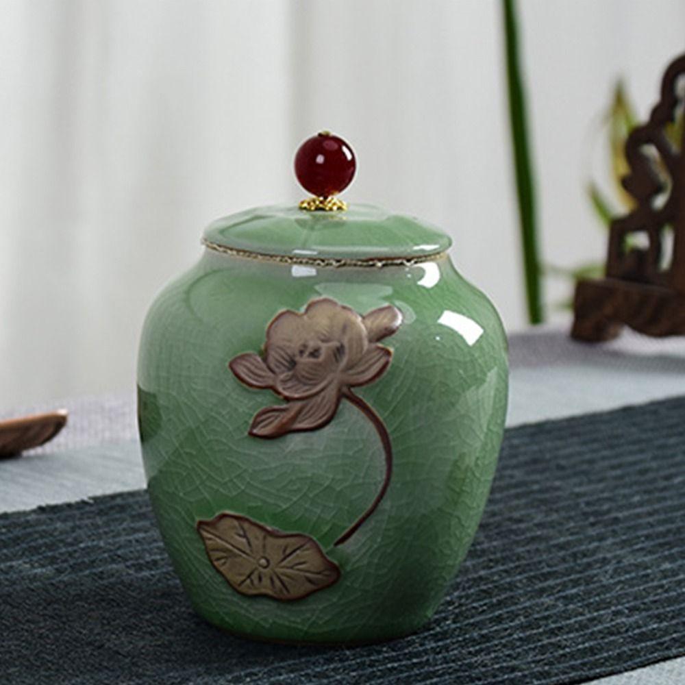 Chinese Tea Jar Ceramic Food Storage Container Multifuncational Sealed Pot Home Supplies