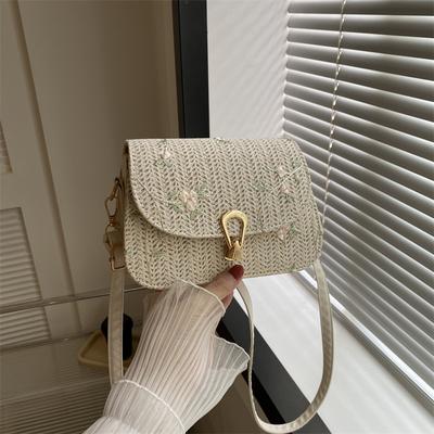 Fashionable Straw Woven Bag for Women New Style Small Fresh Lace Flower Woven Saddle Bag Fashionable One-shoulder Crossbody Bag