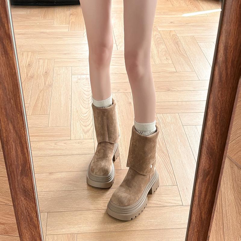 Fashion retro British style two wear thick-soled heightening boots women's 2025 autumn and winter new versatile and thin fashion boots