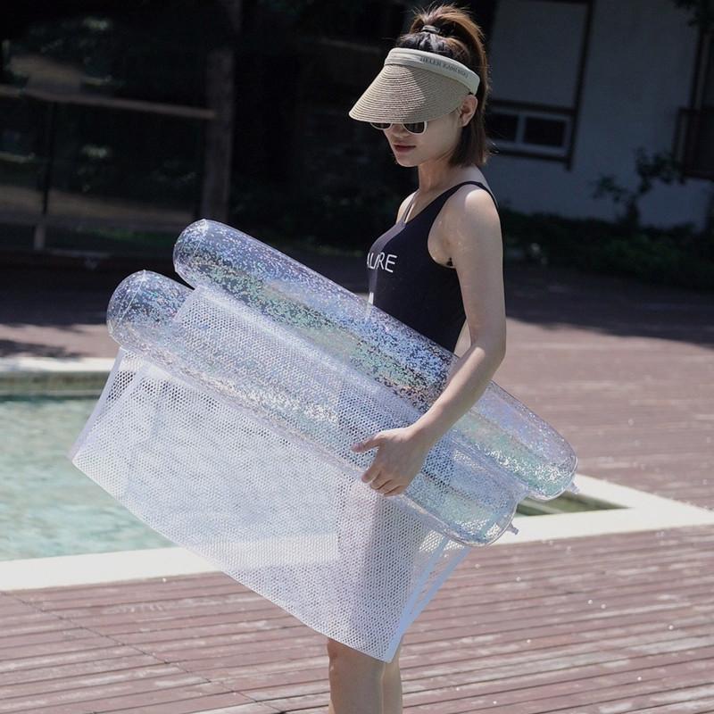 Hot Selling Pvc Transparent Floating Chair With Glitter Inflatable Hammock For Adults 130*70cm Oval