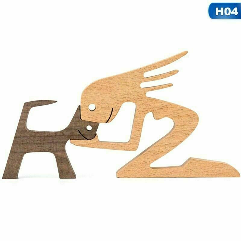Hand Carved Wooden Unpainted Dog Human Carving Figurine Statue Unfinished Gift