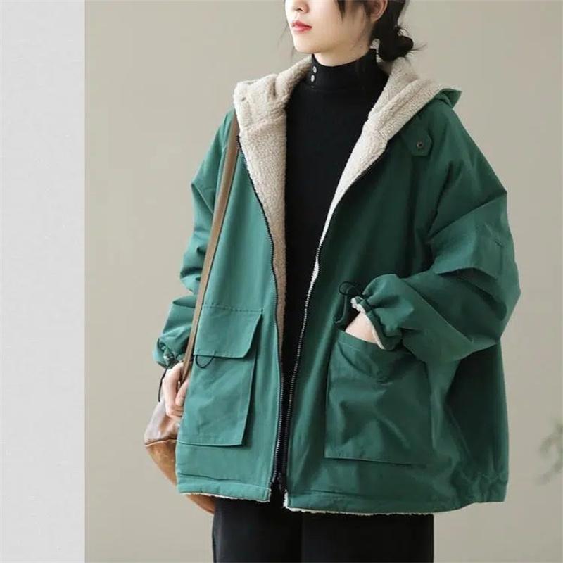 Women Loose Leisure Hooded Coat Women's Tide Ins Autumn Winter Cotton-Padded Jacket Female New Cotton-Padded Jacket