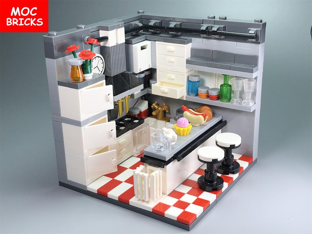 Set MOC Steine Heimdekoration DIY Kochbereich Bausatz Lebensmittel Lernfokus Konstruktionsbausteine Spielfiguren ideal für Kinder Weihnachtsgeschenke