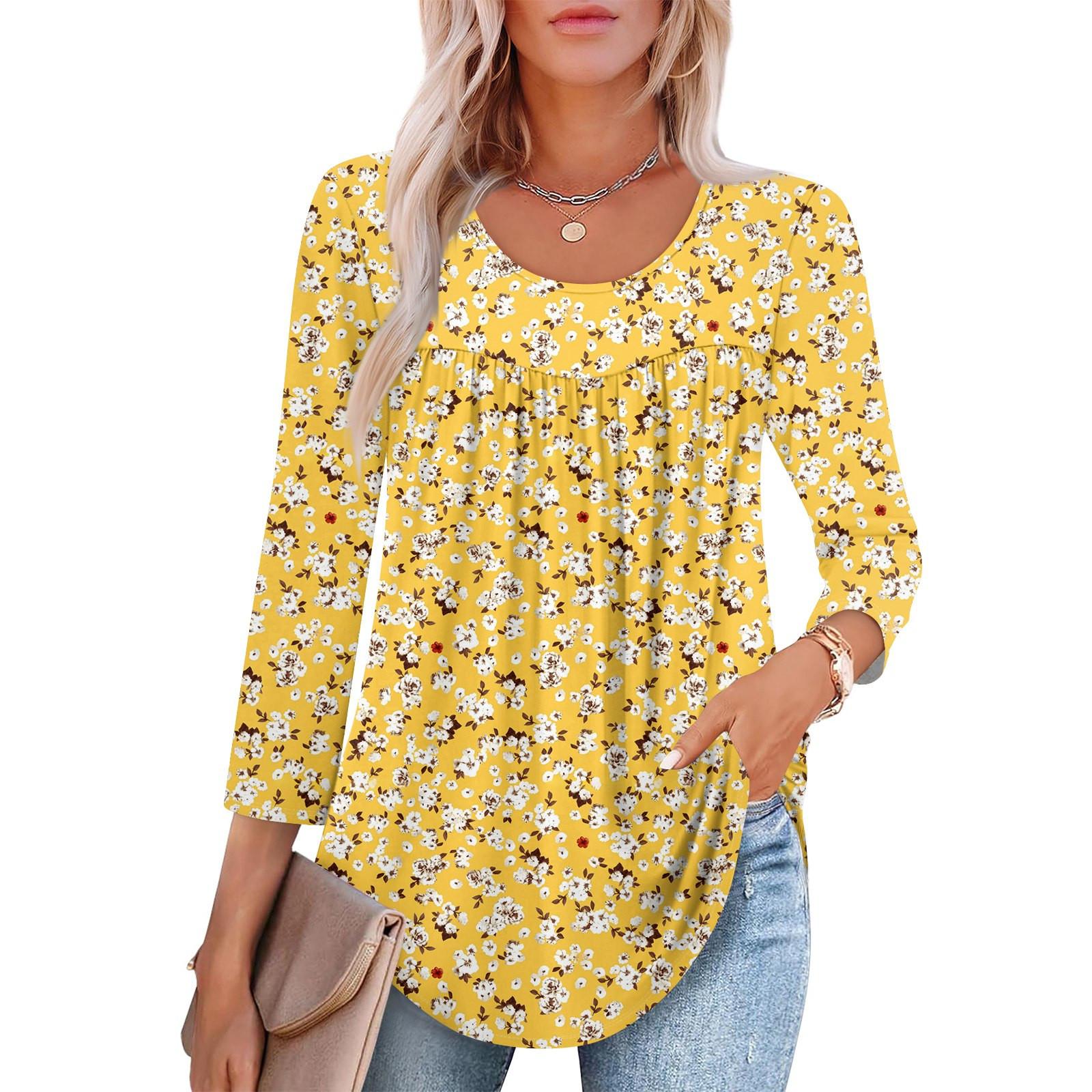 

Women s Fashion Seven Sleeve Top Round Neck Pleated Casual Printed Top XXL помаранчевий