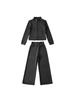 Women's Autumn Stand Collar Hoodie Set with Striped Velvet Wide-Leg Pants