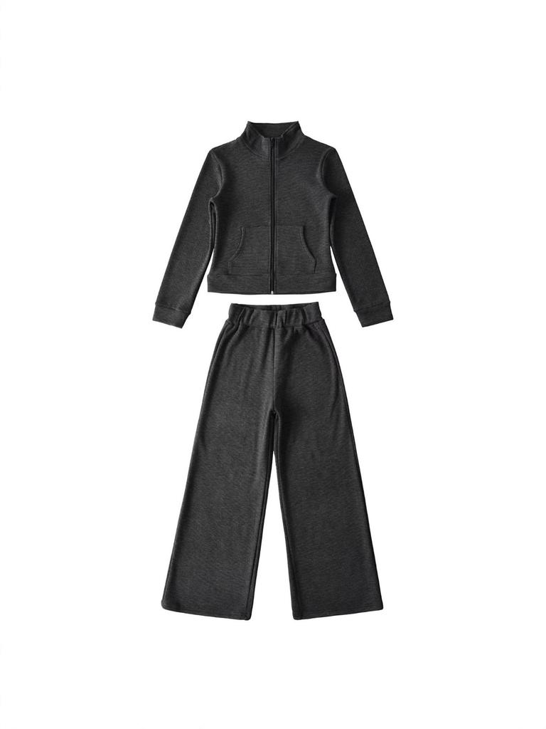 Women's Autumn Stand Collar Hoodie Set with Striped Velvet Wide-Leg Pants