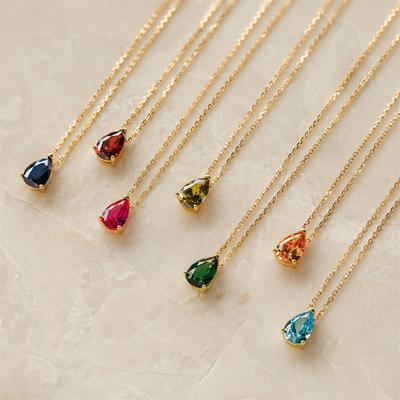 Collana Zircone a Forma di Pera in Acciaio al Titanio Placcato Oro 18K - Pietra Portafortuna di Dicembre