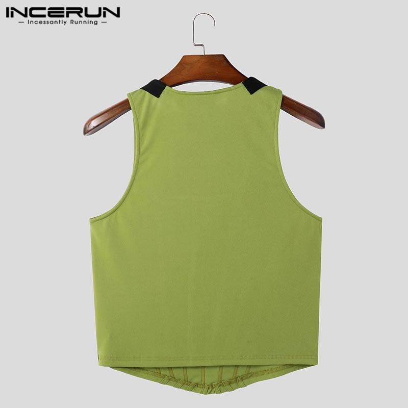 INCERUN Men Strap Sleeveless Stitching Irregular Skinny Short Tank Tops