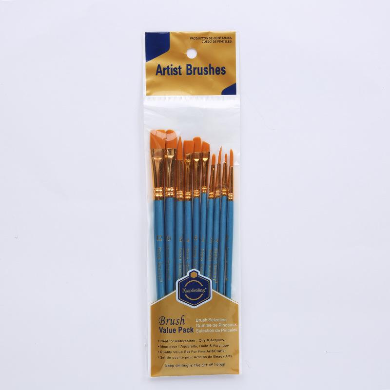 10-Piece Pearlescent Blue Nylon Paint Brush Set for Acrylic, Watercolor, and Gouache