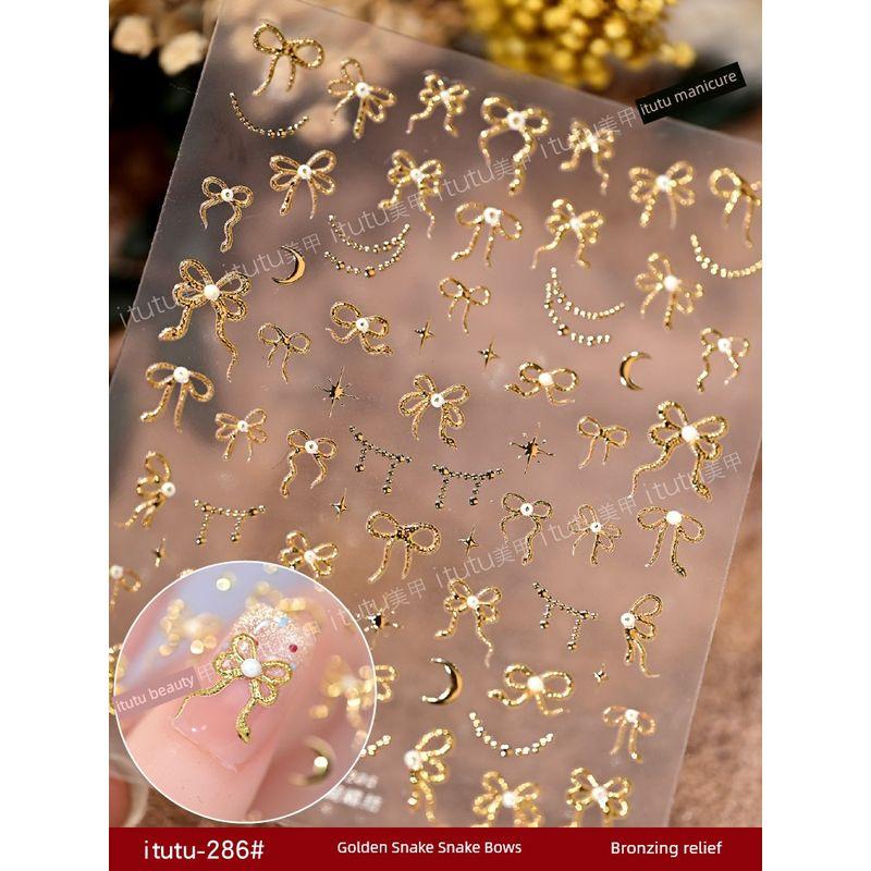 

New Arrival Sweet Cool Snake Snake Bows Embossed Nail Sticker Bronzing Bows Sexy Simulated Snakes Nail Adhesive Backing Stickers itutu-286# Golden Snake Snake Bows bronzing relief