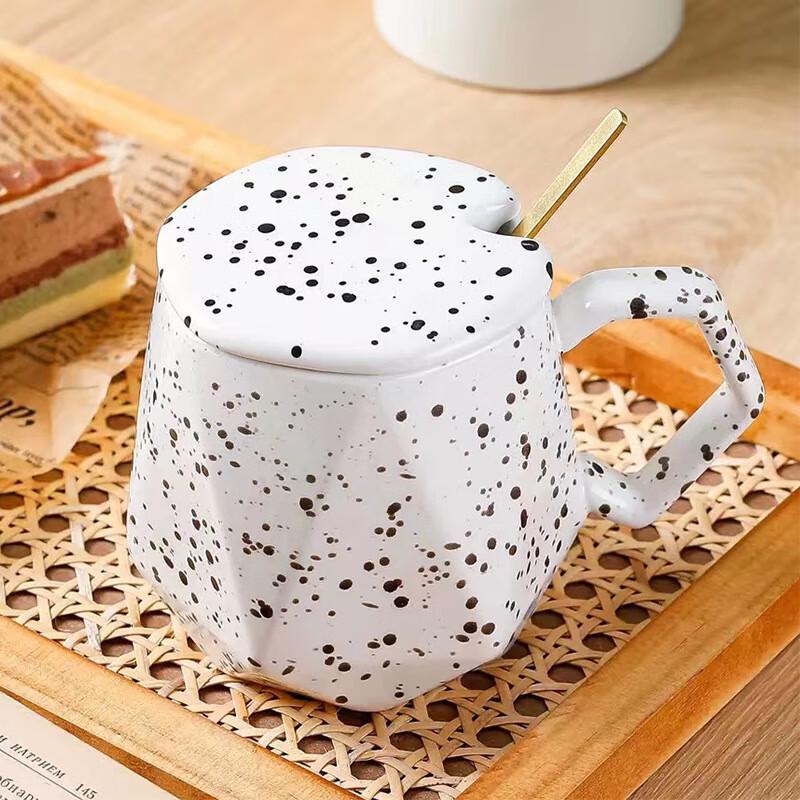 Xiaoyueya Diamond Ceramic Coffee Mug with Lid & Spoon