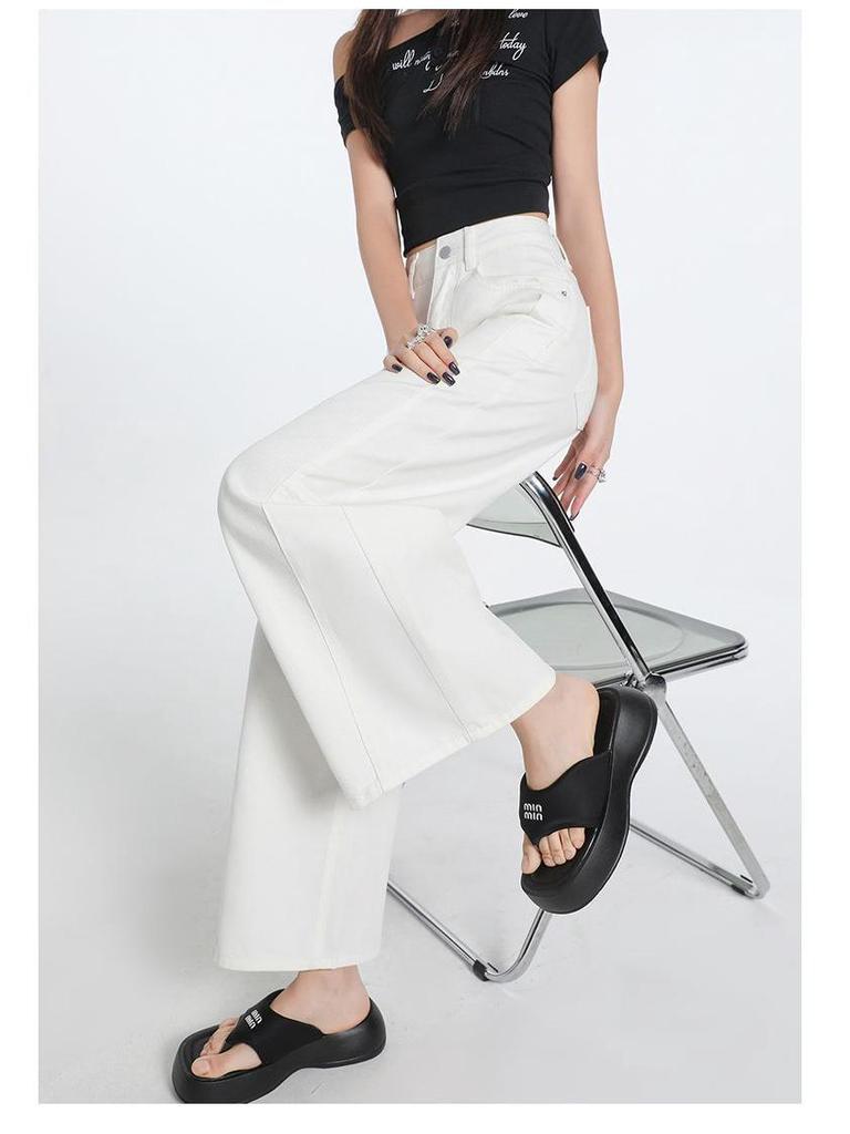 Women's Tencel Denim Wide-Leg Pants - High Waist, Slimming, Breathable, Lightweight, for Summer and Autumn