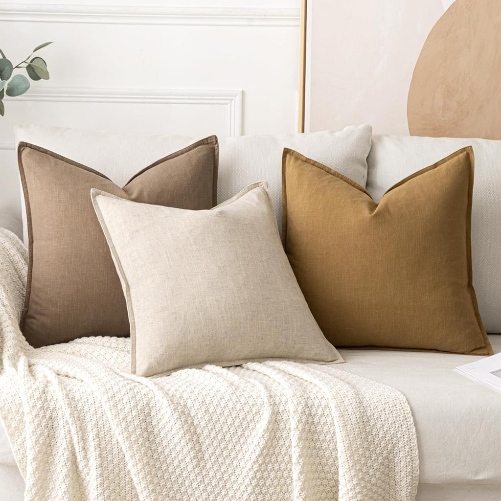Decorative Linen Pillow Covers Natural Boho Farmhouse Neutral Christmas Couch Throw Pillows for Bed Pack of 2 Accent Pillowcase