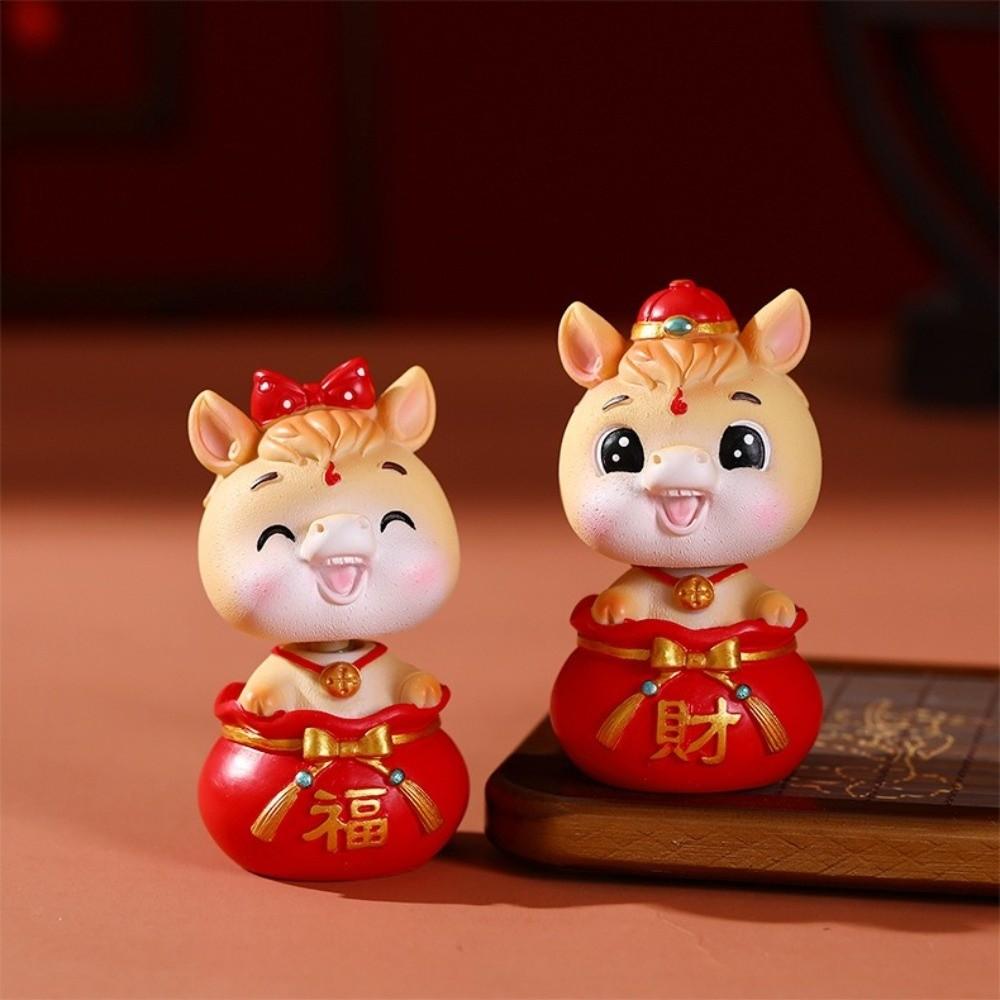 Resin Shaking Horse Ornament Cartoon Zodiac Horse Sculpture Horse Year Mascot Office Table