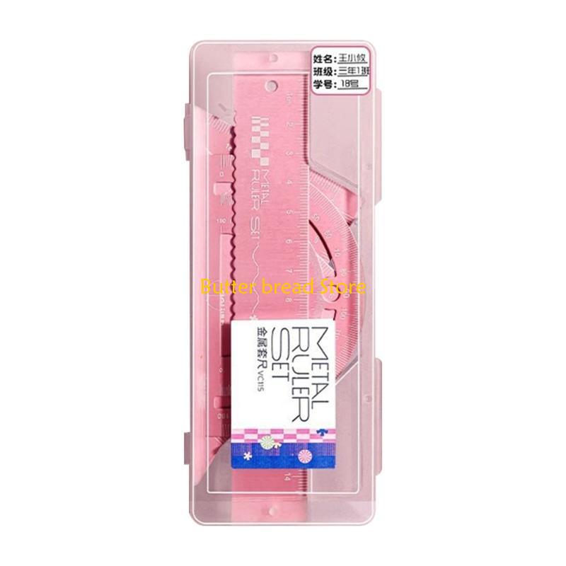 W89C Metal Drafting Ruler Geometry Tool Set with Straight Ruler Set Square Protractor