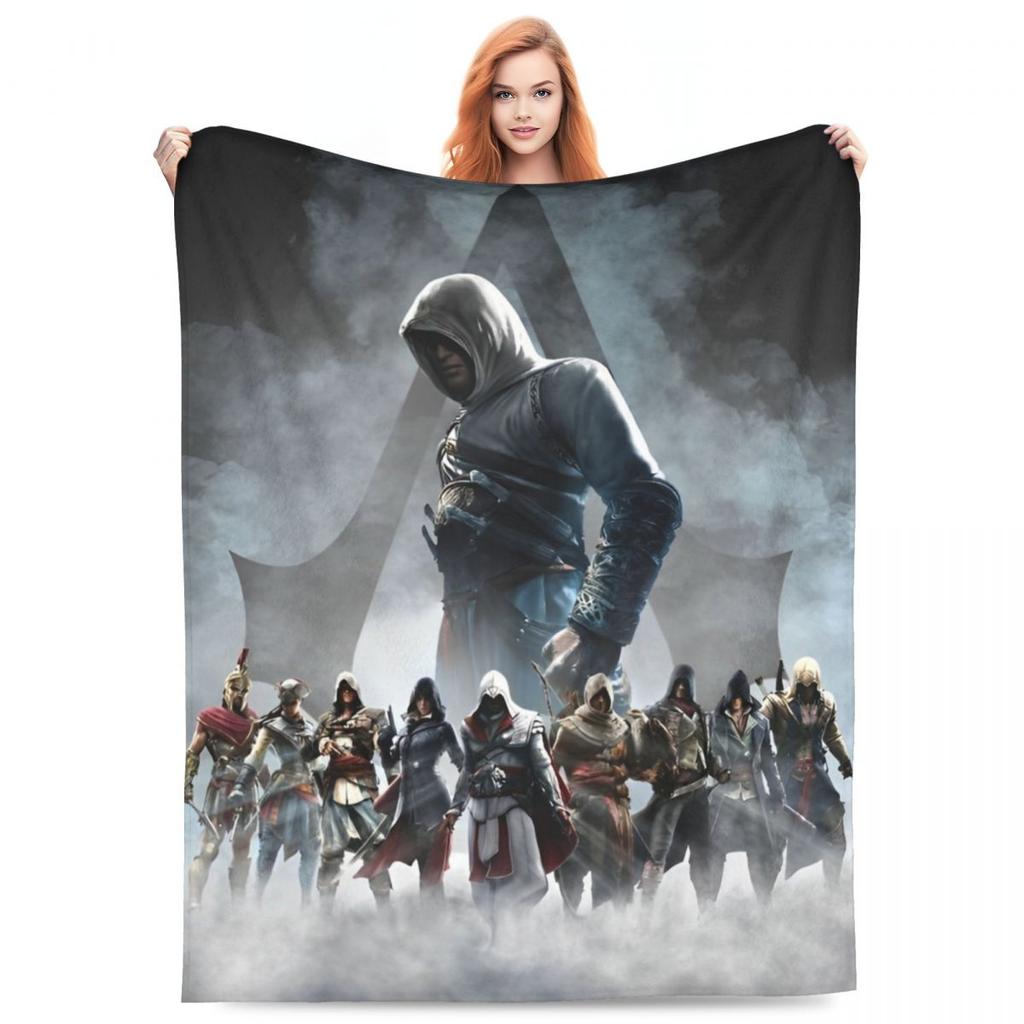 A-Assassins Creed Knitted Blanket Velvet Action Adventure Soft Throw Blanket for Bedroom Sofa Bedspread