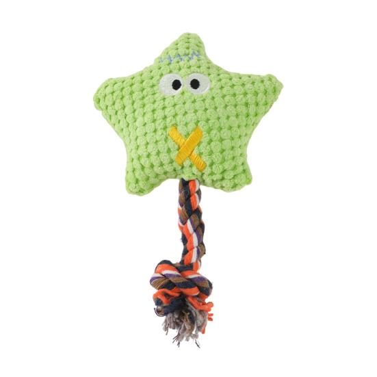 Corduroy Dog Chew Toy Squeaky Plush Toy with Colorful Rope Chew Resistant Self-Entertainment Toy Dogs Tug Toy for Small