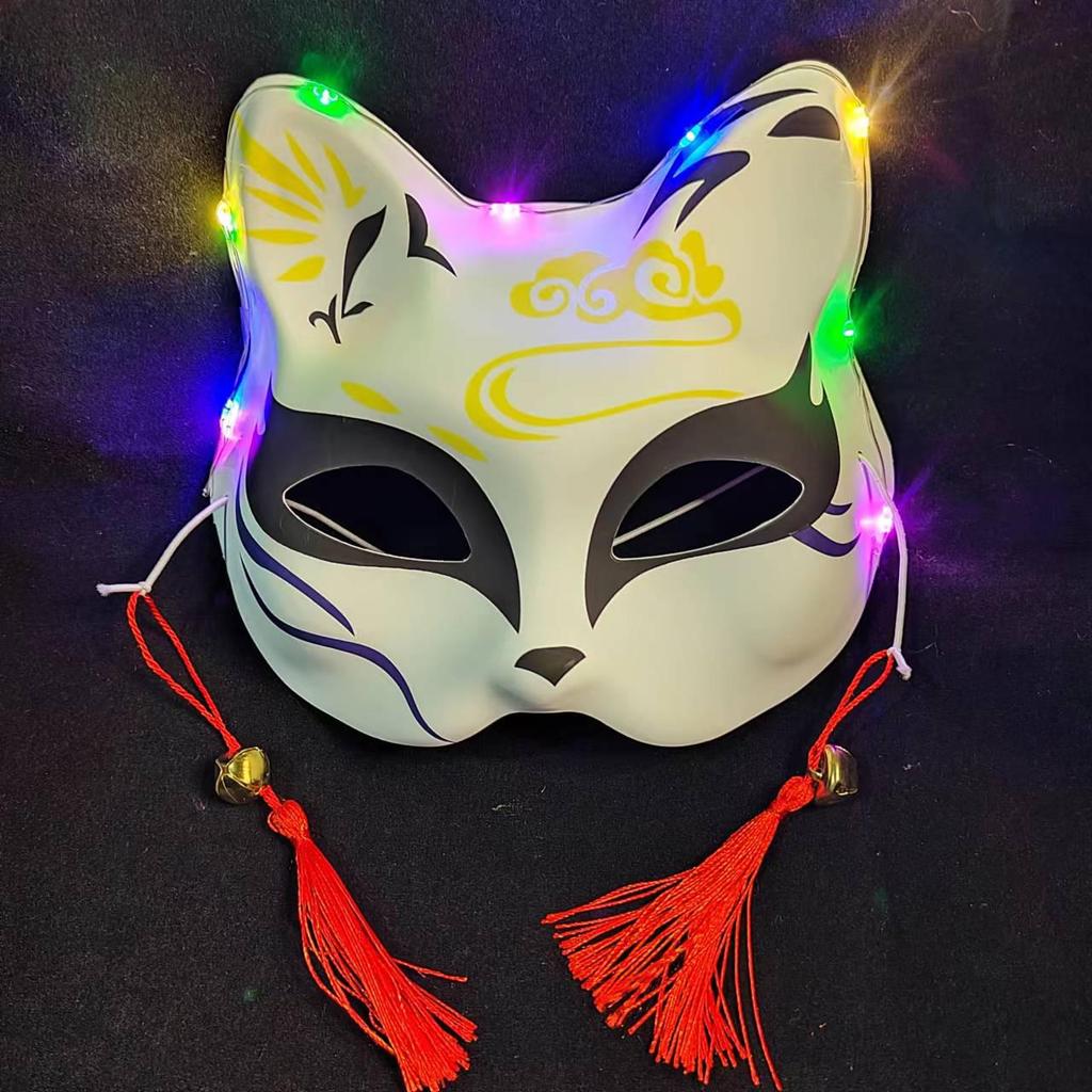 Luminous Cat Fox Mask - Hand-Painted Japanese Style Halloween Party Cosplay for Women