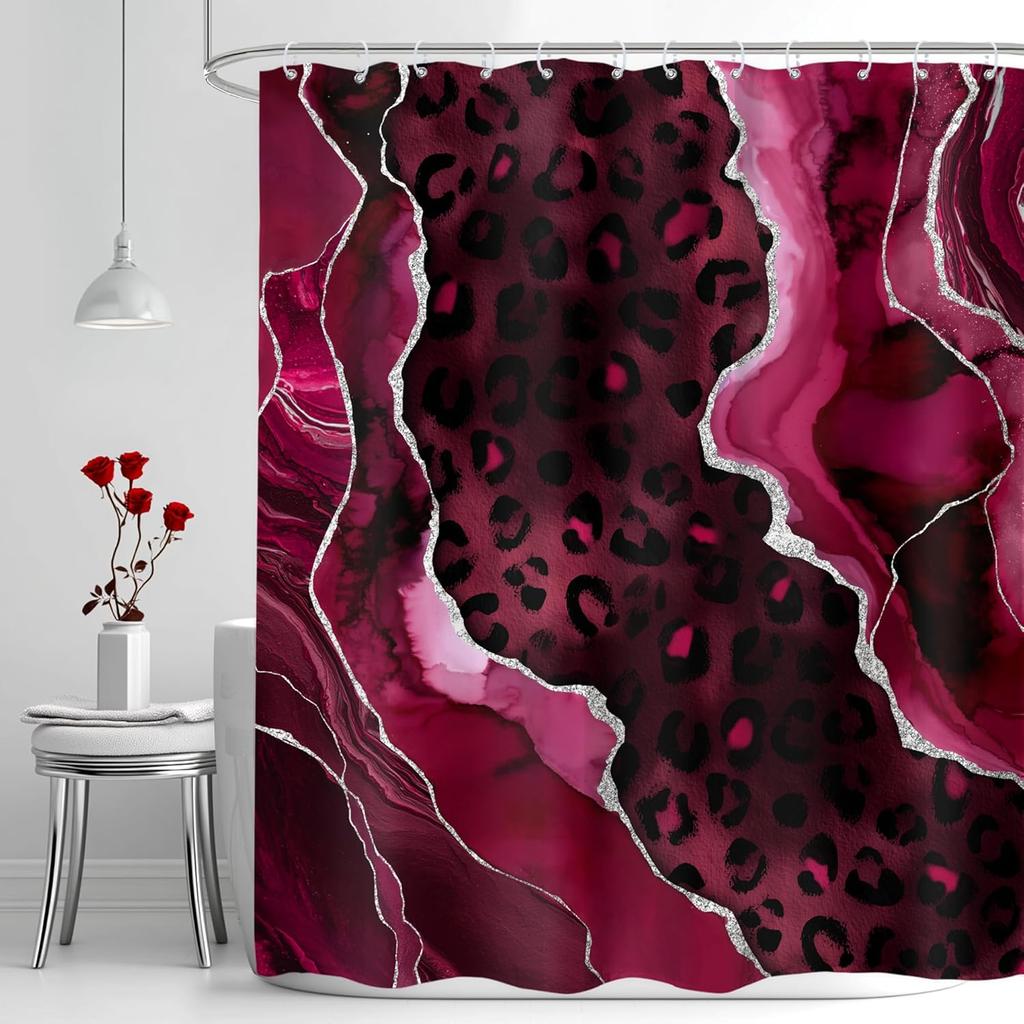 1Pc Multi-Pattern Shower Curtain Collection, Cow Print Leopard Cherry Bow Fabric Bath Decor With Hooks For Bathroom