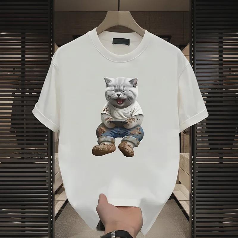 Unisex Summer Cat Print T-Shirt: American Fashion Short-Sleeve, All-Match Casual Tee for Couples