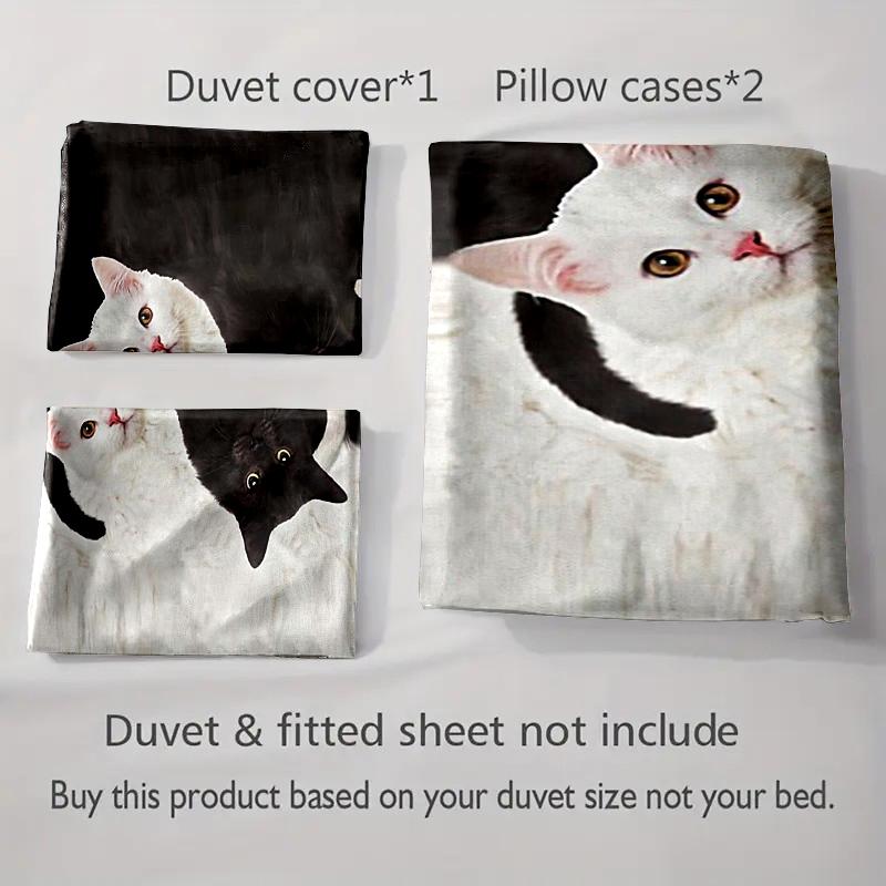 Contrast cat duo Bedding Duvet cover sets Duvet covers Pillowcases gifts (1 * Duvet Cover 2 * Pillowcases, without duvet insert)