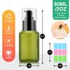 3PCS 60ML/2OZ Empty Green Frosted Glass Bottles with Pump Refillable Vial Cosmetic Dispenser Jars Storage Travel Lotion Container Portable Sample