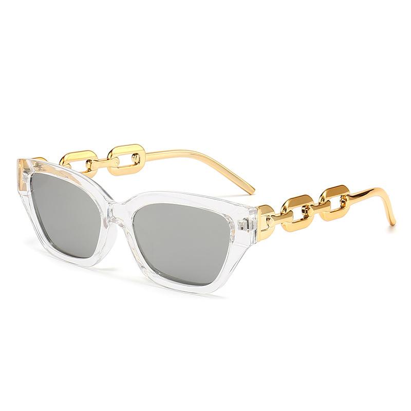 Luxury Chain Cat Eye Sunglasses, Unique Thick Frame Design, Unisex, Uv Protection Sunglasses 5610