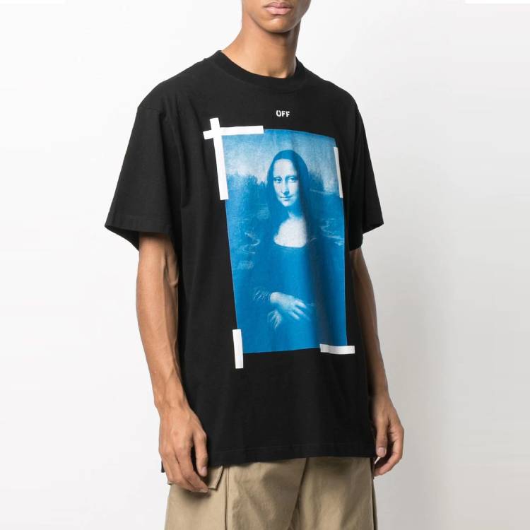Off-White Monalisa Short-Sleeve Over Tee Black/White Men Tops OMAA038R21JER0011001