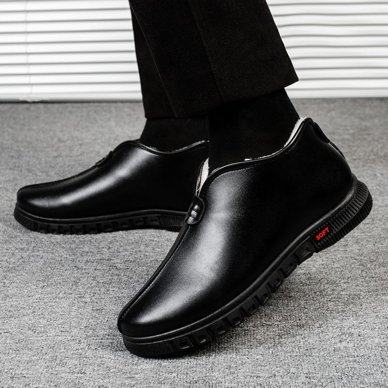 Men's cotton shoes winter velvet warm casual shoes leather surface windproof thickened lightweight comfortable cotton shoes