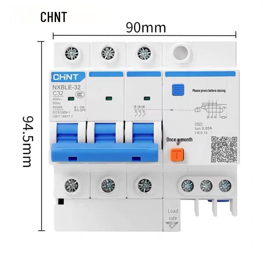 Chint 2P MCB Circuit Breaker with Air Switch, 220V RCD, 32A/63A, for Three-Phase Household Electrical Protection