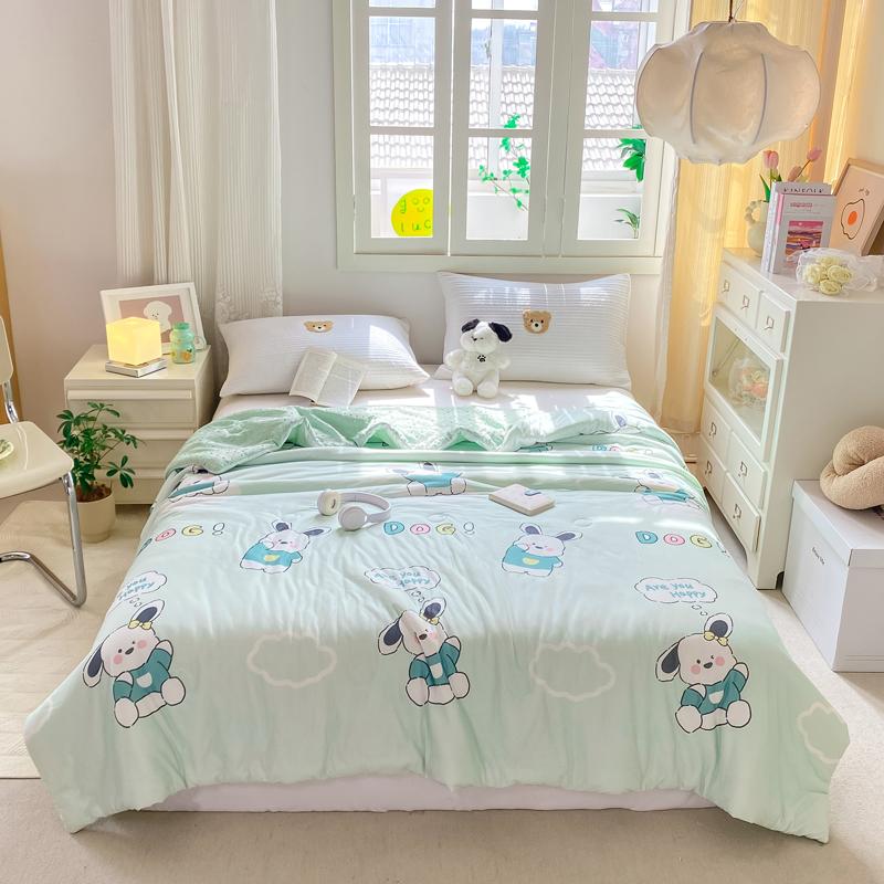 Cartoon Rainbow Bear Summer Quilt 100% Cotton Air Conditioning Thin Quilt for Kids Teens Multi-functional Nap Quilted Quilt