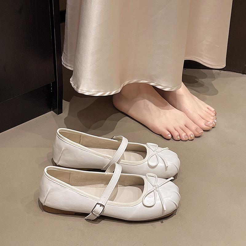 Mary Jane shoes bow single shoes women 2025 soft-soled shallow mouth flat-soled beanie shoes women