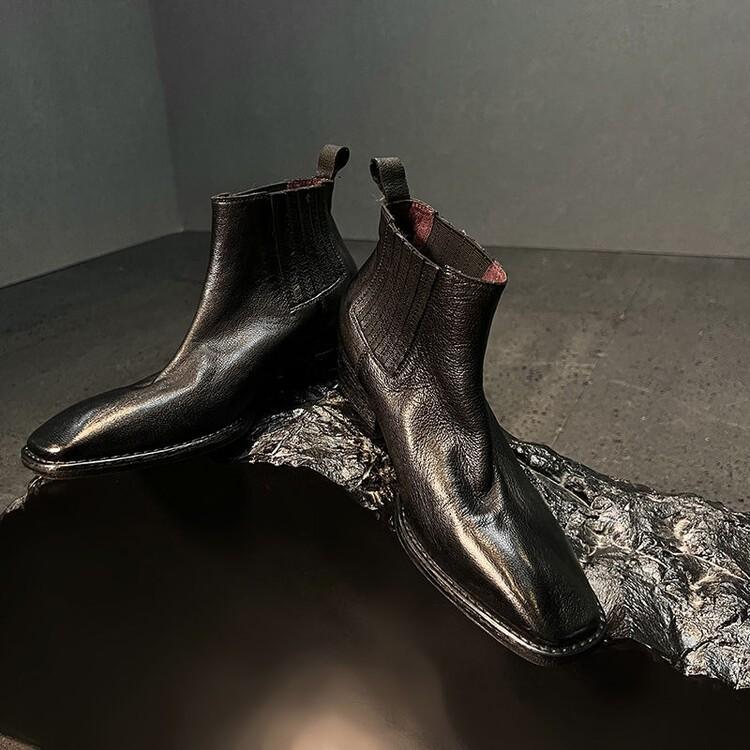 High quality Chelsea boots 2025 autumn retro washed cowhide thick heel square head one pedal lazy Martin boots women