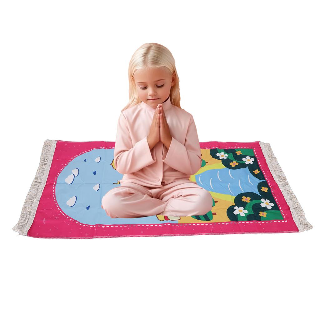 Kids Pray Rug Thick Mat Soft for Women Men Children Meditation with Tassel Pray Beads Pendant Storage Cylinder