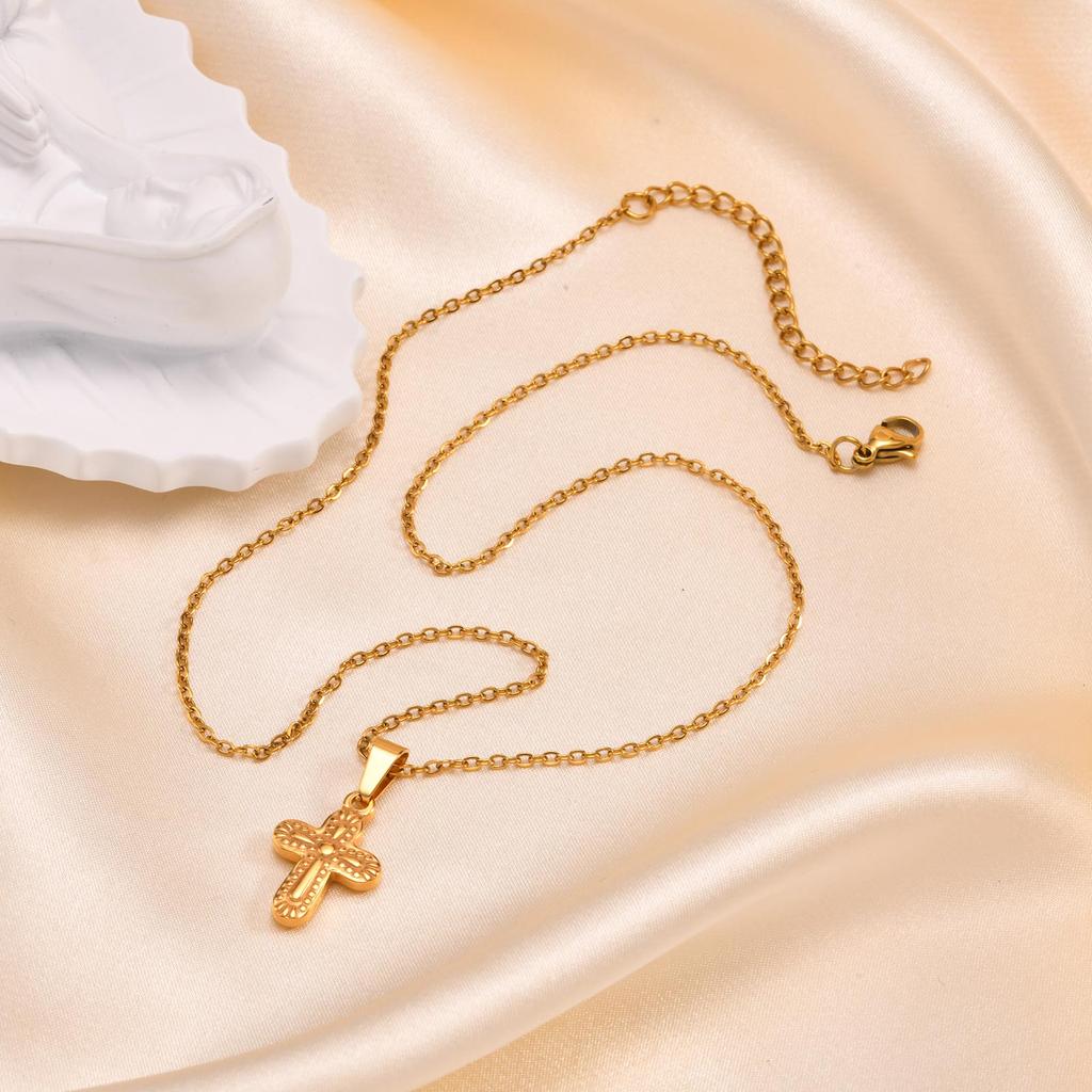 Cross Necklaces Pendant VIntage Christian Jesus for Women Stainless Steel Gold Color Necklace Religion Jewelry Prayer Baptism